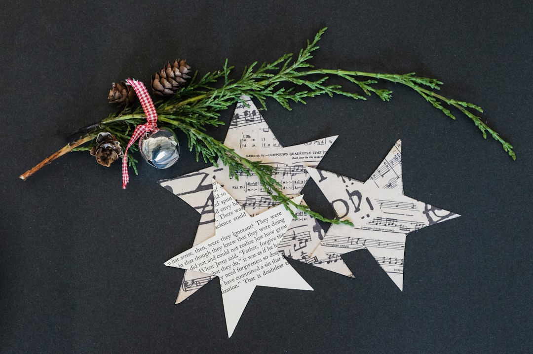 Paper stars with an evergreen branch speak to a festive, yet quiet, holiday.