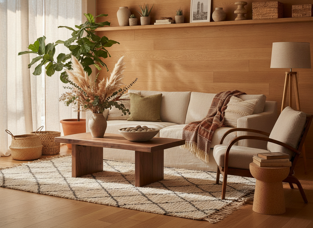 Natuurlijke materialen combineren voor een warme woonkamer