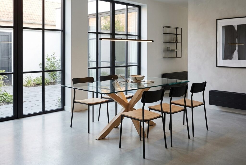 Argo Eettafel, 180 x 100 cm, Glas / Eiken in een modern interieur, eetkamer