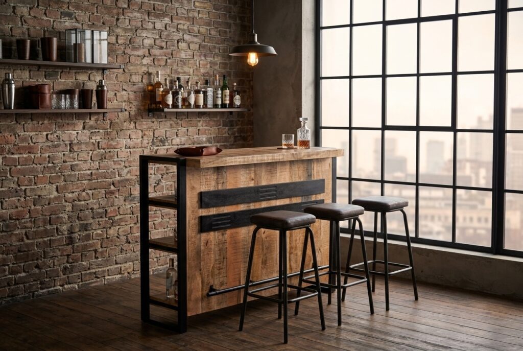 Bartafel Bas in een industrieel interieur, keuken