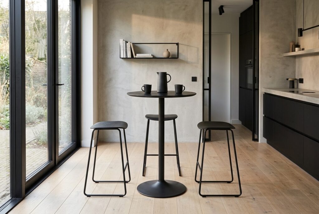 Bartafel Vino zwart Ø60 cm in een modern interieur, keuken