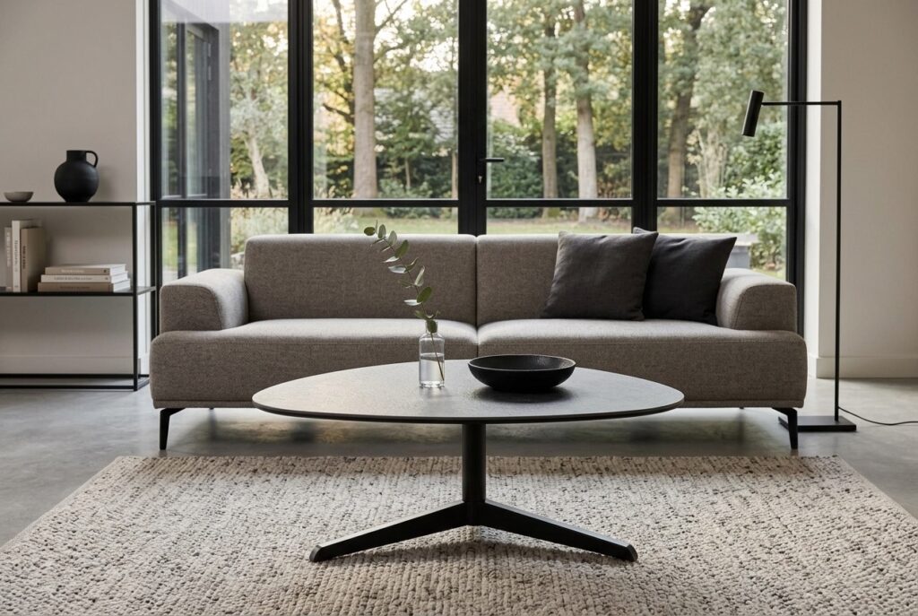 Bendt Organische Salontafel ‘Serena’ Keramiek, kleur zwart (per stuk) in een modern interieur, woonkamer