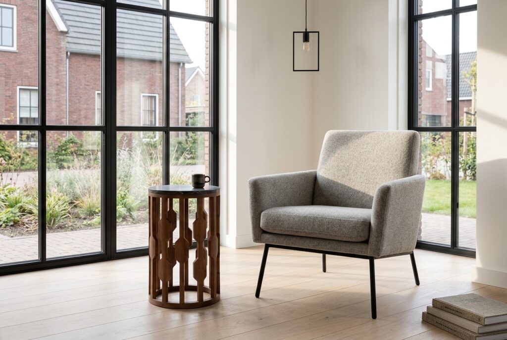 Bijzettafel Lampung Ø40 cm in een modern interieur, woonkamer