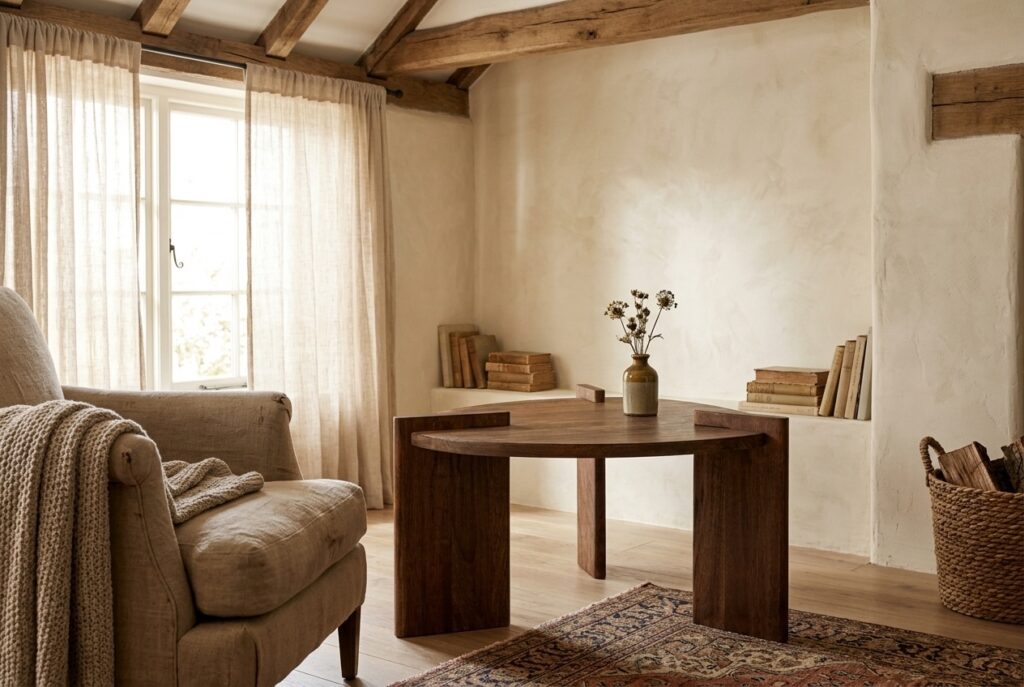 Bijzettafel mangohout bruin in een landelijk interieur, woonkamer