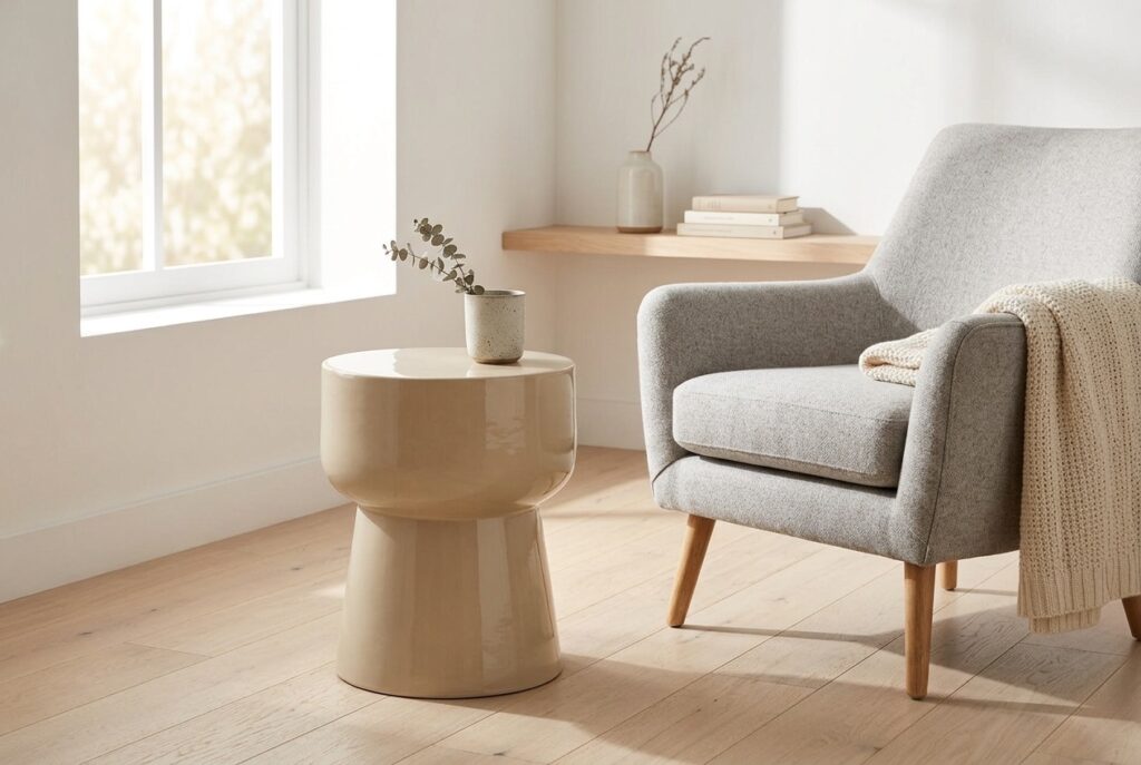 Bijzettafel Pescara Beige in een scandinavisch interieur, woonkamer