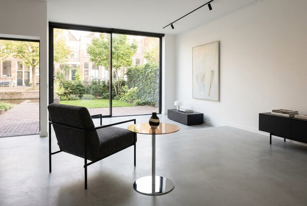 Bijzettafel Saluzzo Bruin ø 40×40 cm in een modern interieur, woonkamer