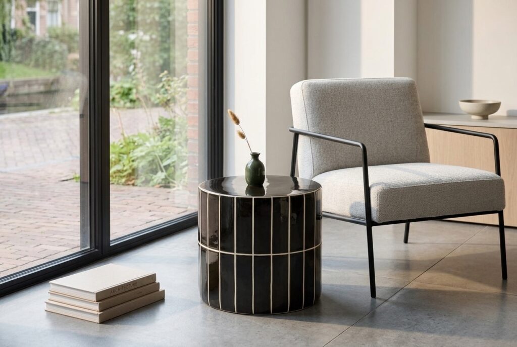 Bijzettafel Tiril bruin in een modern interieur, woonkamer