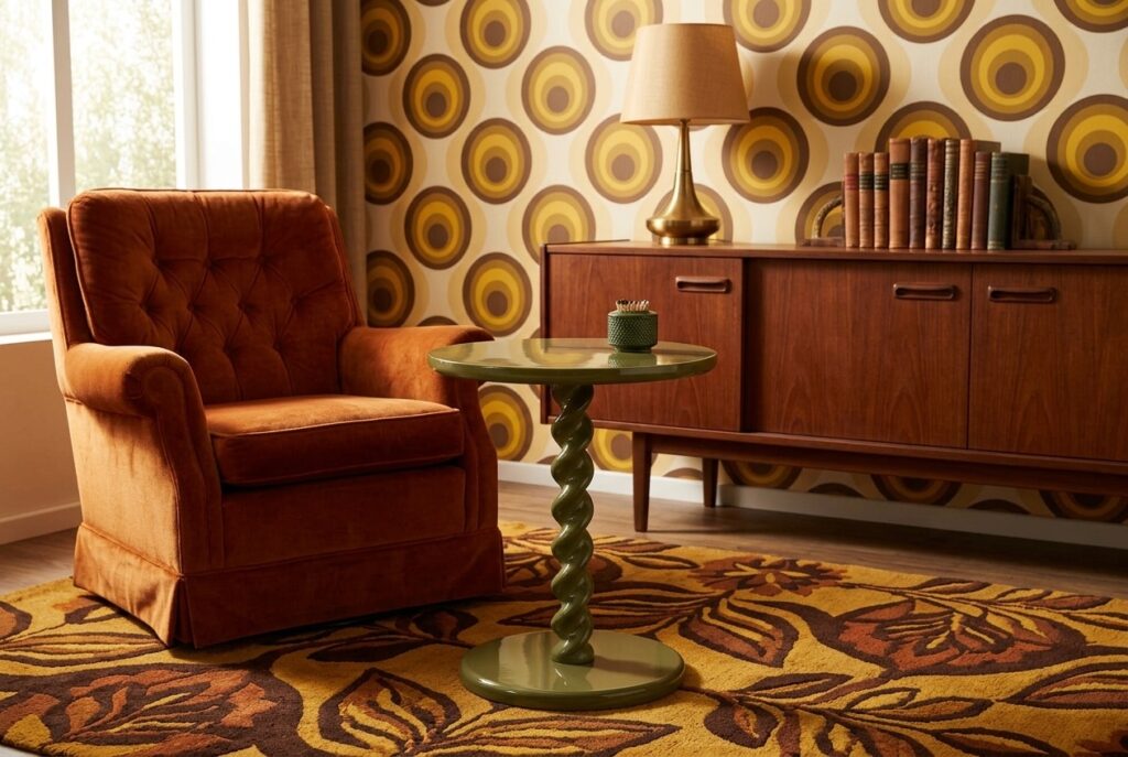 Bijzettafel Toscane Groen in een retro interieur, woonkamer