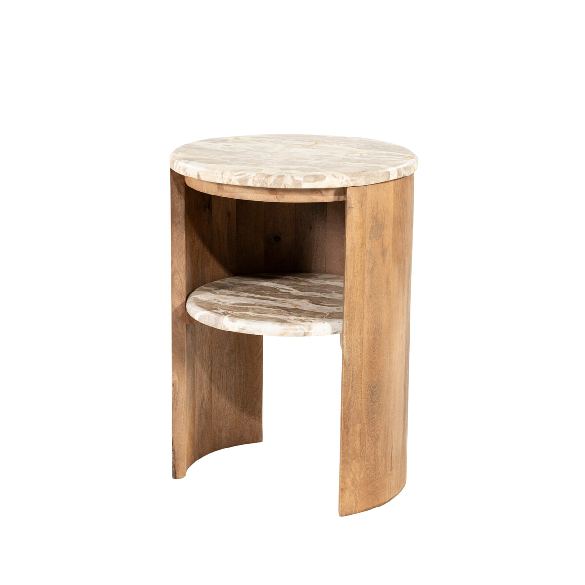 By-Boo Ronde Bijzettafel 'Marbelon' Marmer en mangohout, 40cm van Sohome