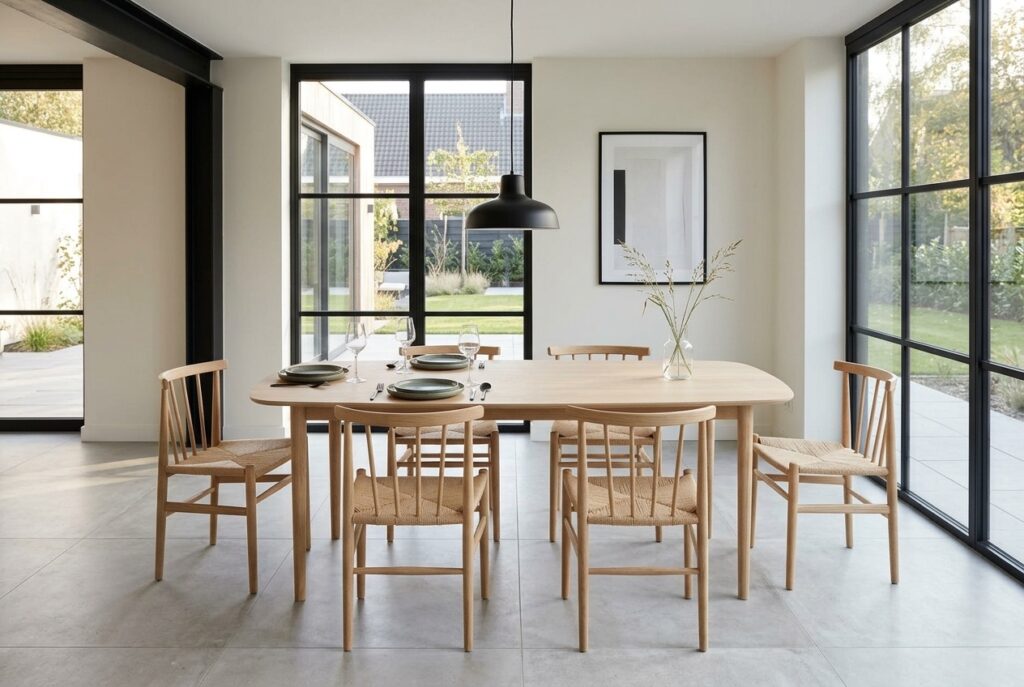 Eettafel Bente, naturel, 75x210x100 cm in een modern interieur, eetkamer