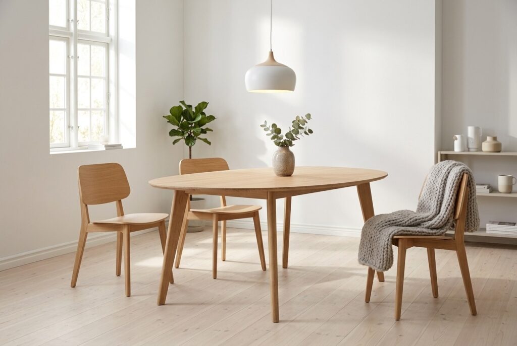 Eettafel Haiko Organisch in een scandinavisch interieur, eetkamer