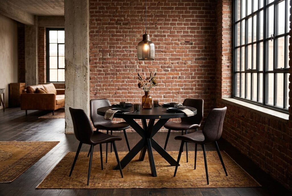 Eettafel Lecca in een industrieel interieur, eetkamer