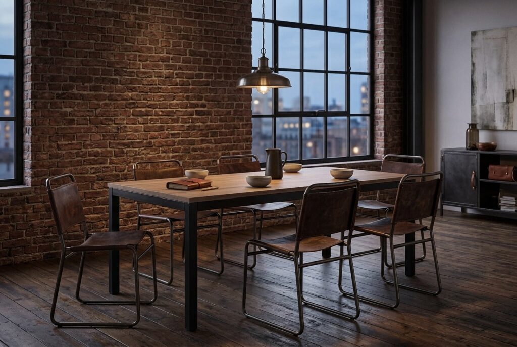 Eettafel Max in een industrieel interieur, eetkamer