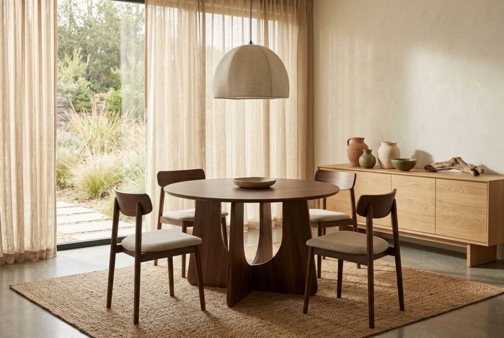 Eettafel Milazzo Bruin in een japandi interieur, eetkamer