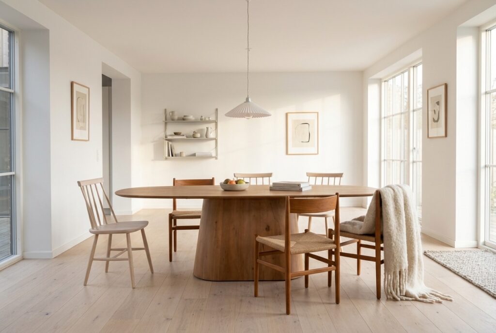 Eettafel Stijn, Deens Ovaal, Mangohout, 180cm in een scandinavisch interieur, eetkamer