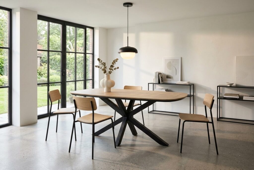Eettafel Wexford Deens vierkant in een modern interieur, eetkamer