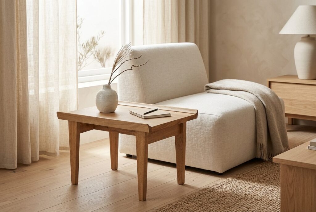 GUTTANE Tafeltje, eiken 58×39 cm in een japandi interieur, woonkamer