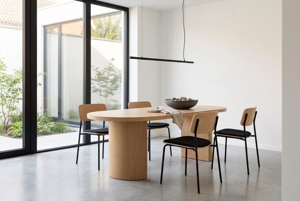 Kave Home Ovale Eettafel ‘Nealy’ Eikenfineer, 240 x 100cm in een modern interieur, eetkamer