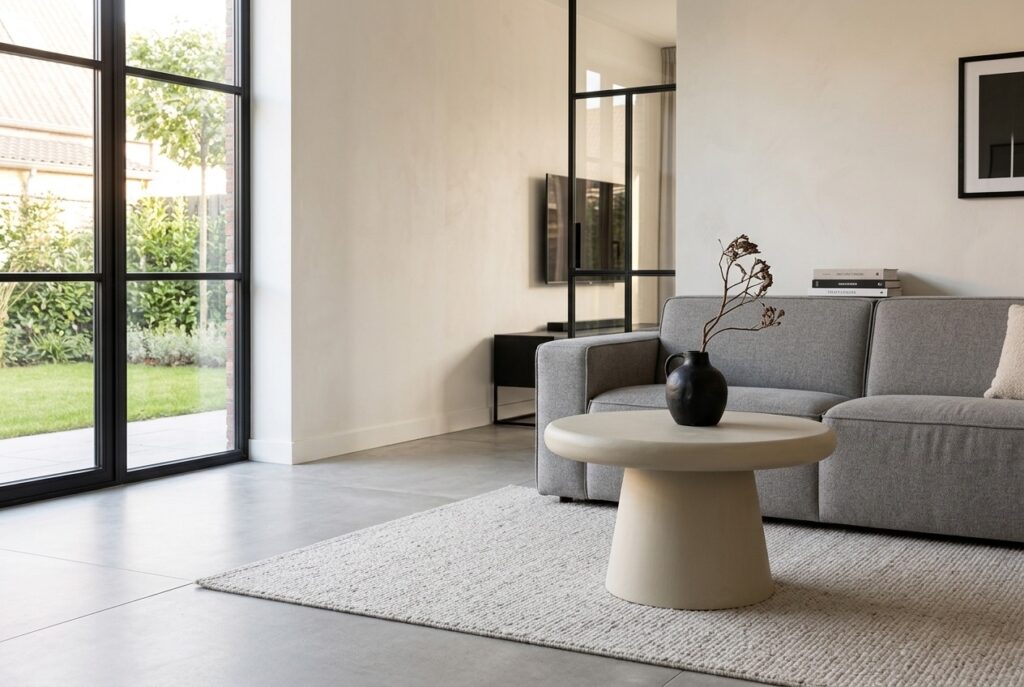 Kulona salontafel Ø70×38 cm, beige in een modern interieur, woonkamer