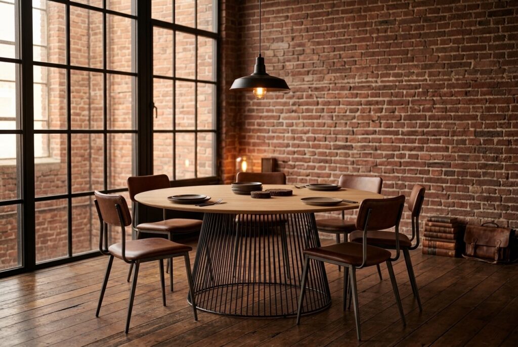 Leska ovale eettafel 200 x 110 cm in een industrieel interieur, eetkamer