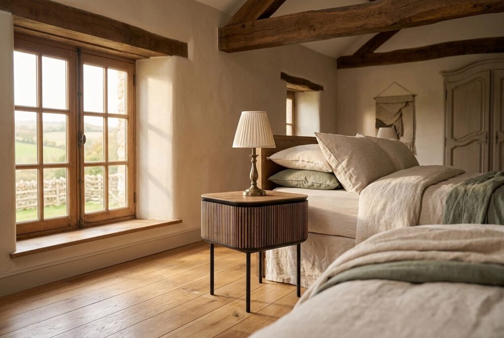Nachtkastje Adel in een landelijk interieur, slaapkamer