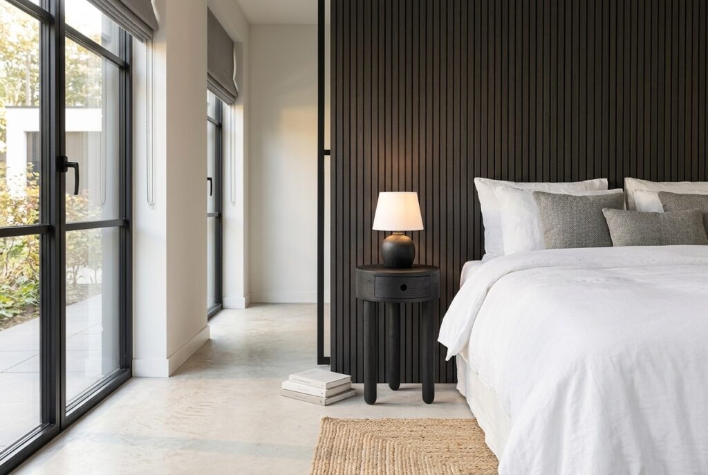 Nachtkastje Button in een modern interieur, slaapkamer