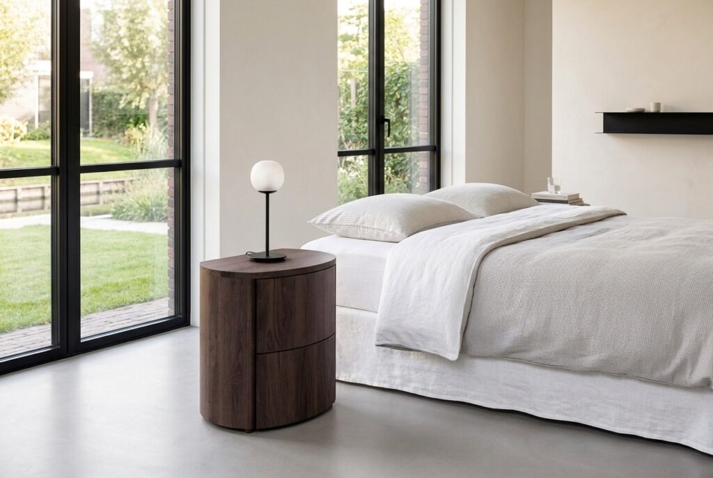 Nachtkastje Denzo in een modern interieur, slaapkamer