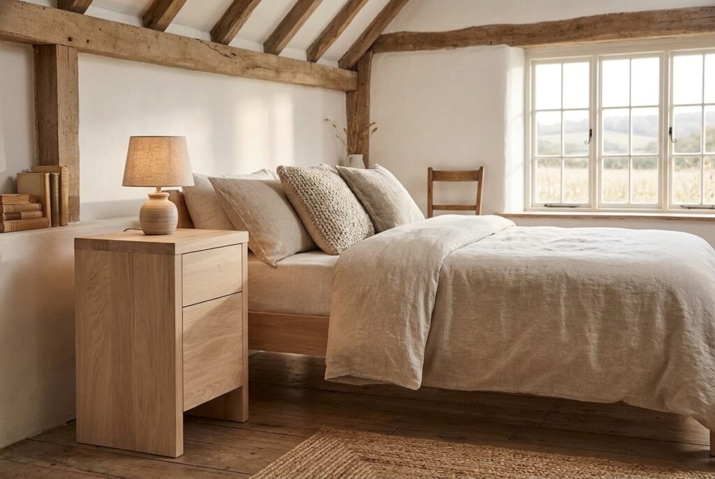 Nachtkastje Edition in een landelijk interieur, slaapkamer