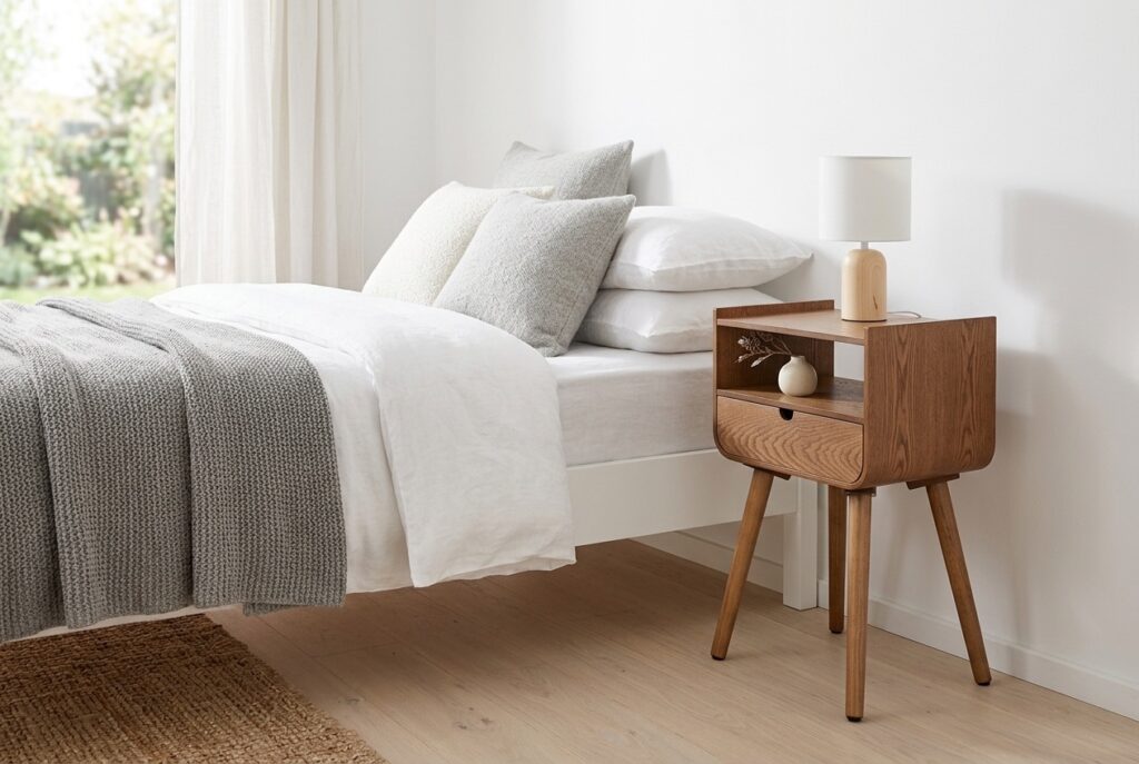 Nils Nachtkastje in een scandinavisch interieur, slaapkamer