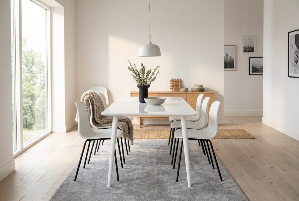 Nohr Eettafel ‘Austina’ MDF, kleur Wit in een scandinavisch interieur, eetkamer