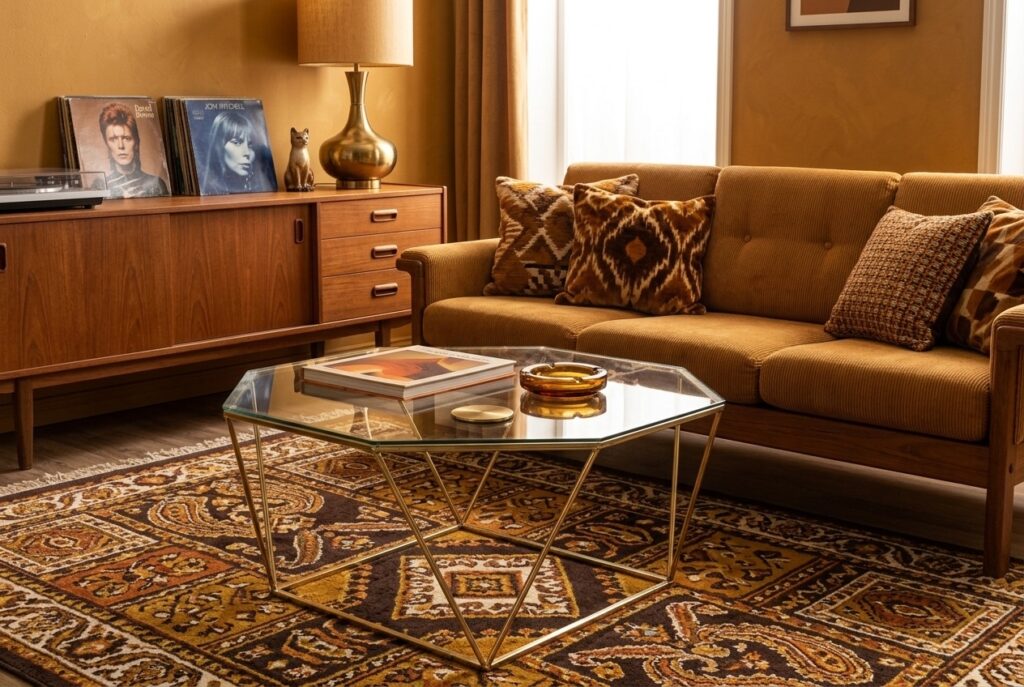 Nohr Salontafel ‘Torrian’ Glas, 100 x 100cm in een retro interieur, woonkamer