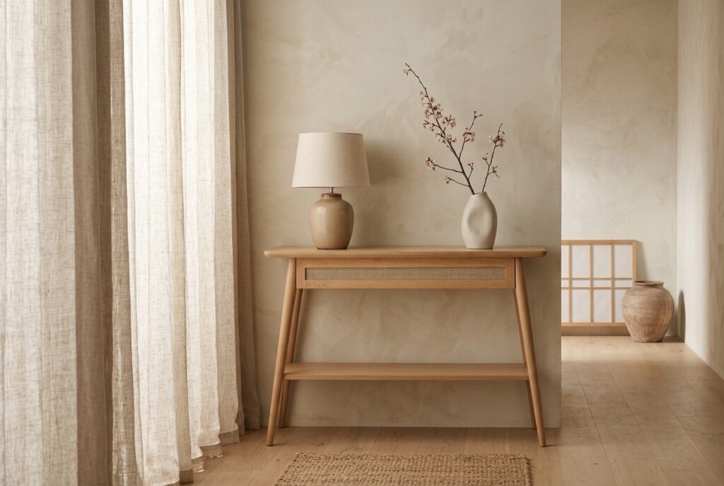 Nomad Sidetable, Naturel Eiken in een japandi interieur, hal