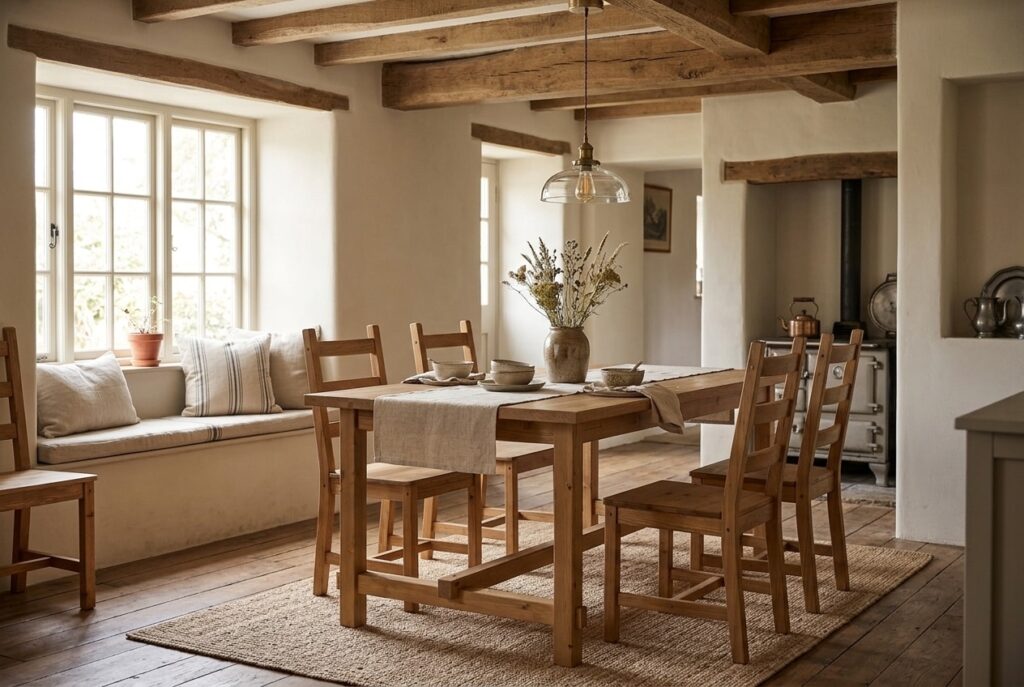 NORDVIKEN Uitschuifbare tafel, antiekbeits 152/223×95 cm in een landelijk interieur, eetkamer