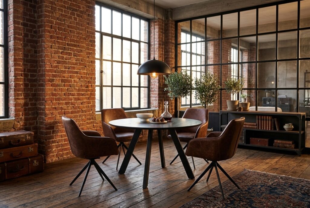NOUS Living eetkamertafel Davos in een industrieel interieur, eetkamer