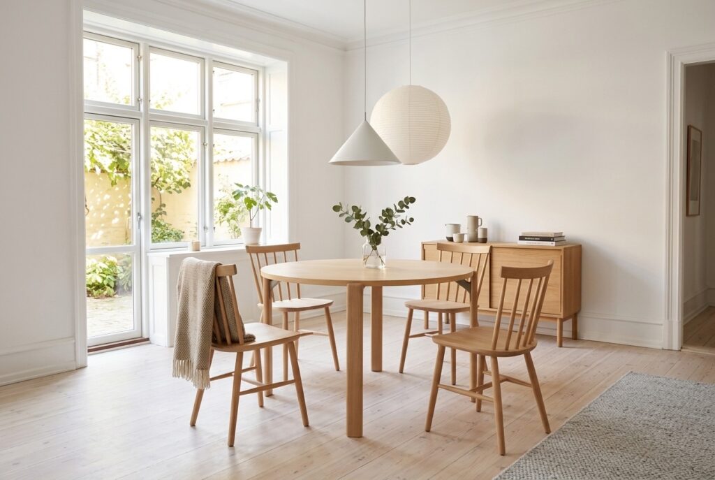 Rey Eettafel Beukenhout, Golden in een scandinavisch interieur, eetkamer
