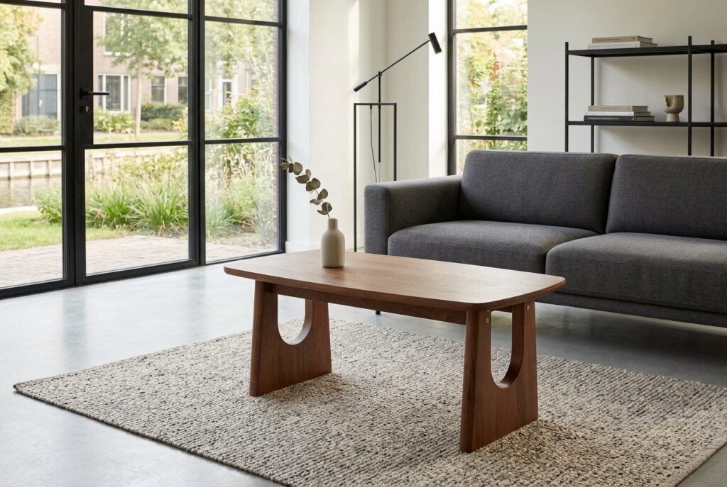 Salontafel Ferrara Walnootlook in een modern interieur, woonkamer