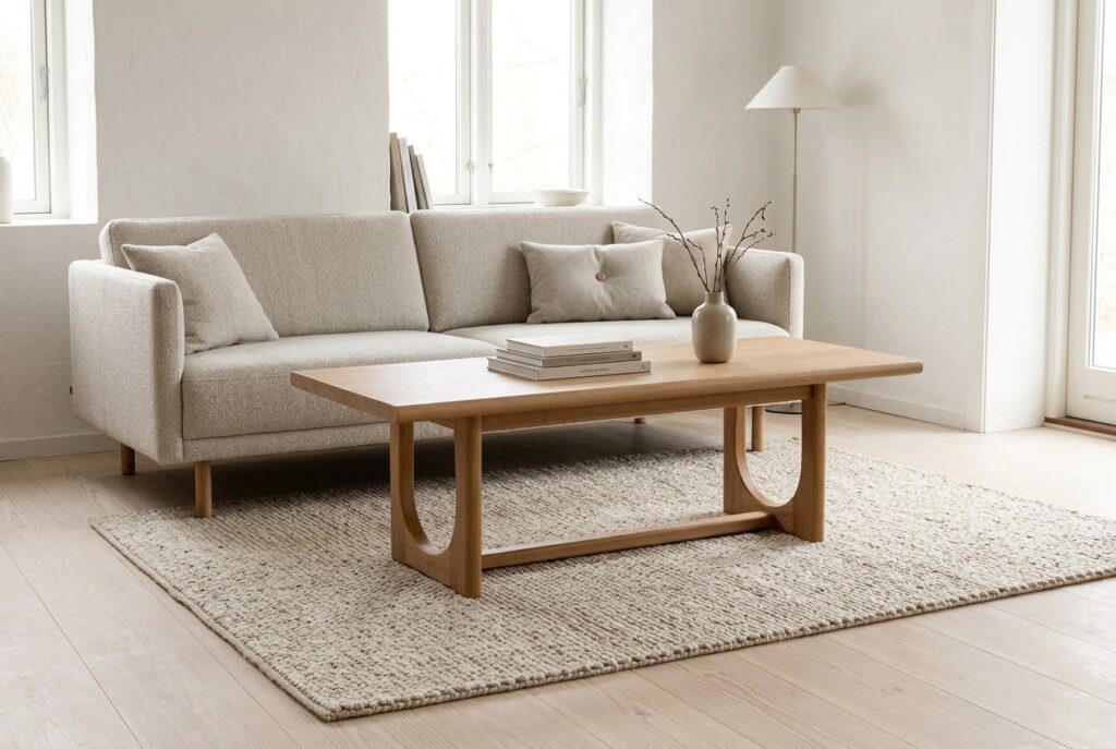 Salontafel Lena, eiken, 40x120x65 cm in een scandinavisch interieur, woonkamer