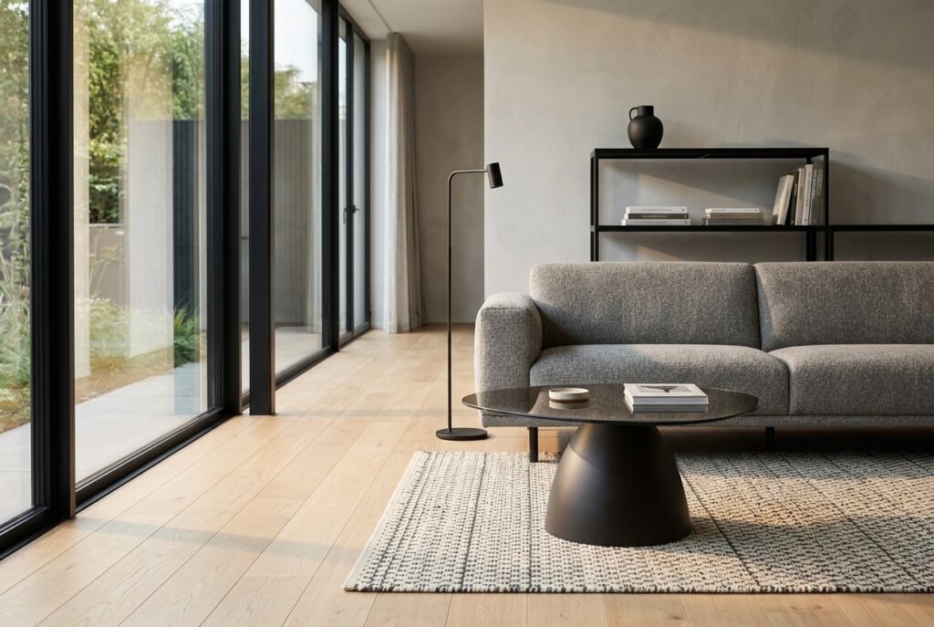 Salontafel Mara 85 cm Bruin in een modern interieur, woonkamer
