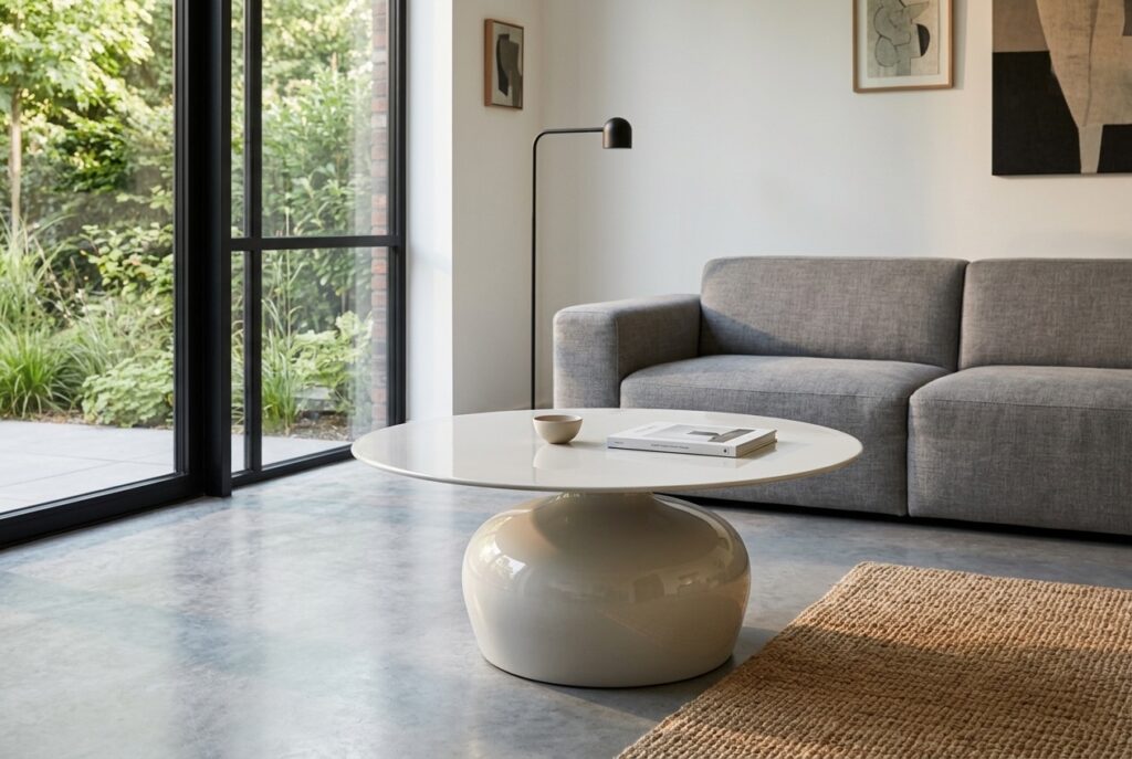 Salontafel Mira off-white in een modern interieur, woonkamer