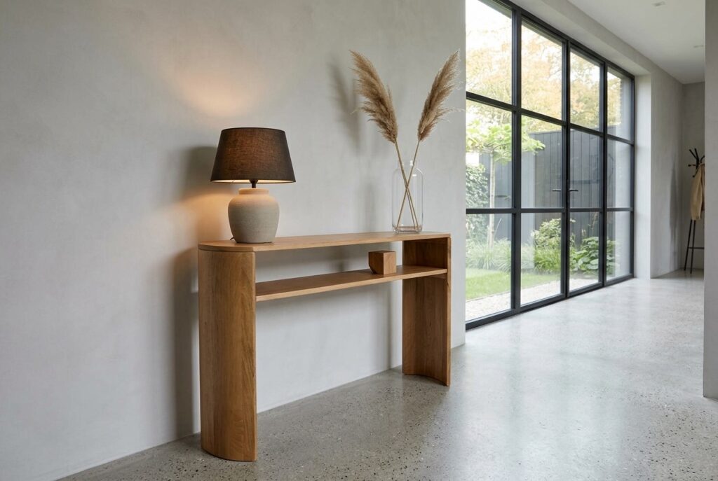 Sidetable Leon, naturel, 73x107x31 cm in een modern interieur, hal