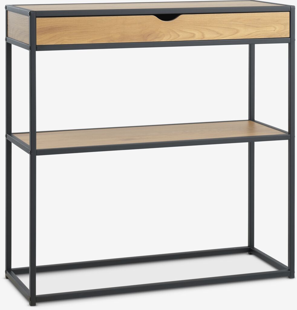 Sidetable TRAPPEDAL 30x80 1 lade warm eiken kleur/zwart van JYSK