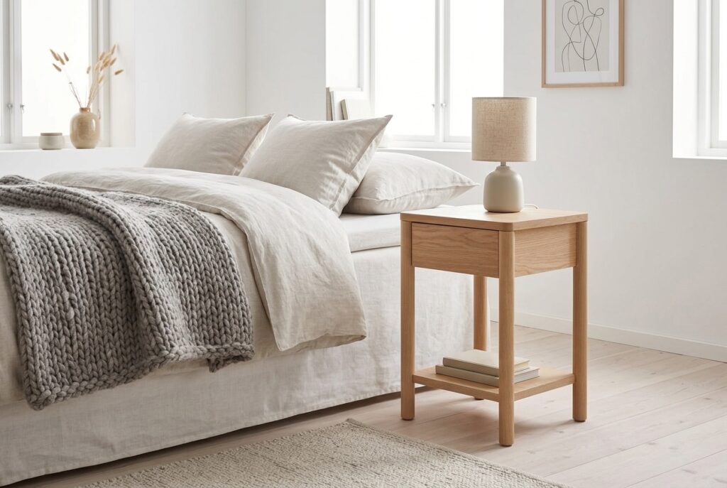 TONSTAD Nachtkastje, eikenfineer 40x40x59 cm in een scandinavisch interieur, slaapkamer