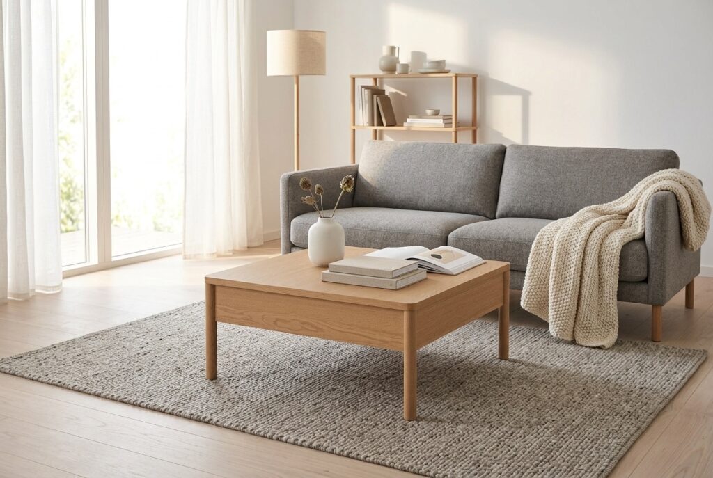 TONSTAD Salontafel, eikenfineer 84×82 cm in een scandinavisch interieur, woonkamer