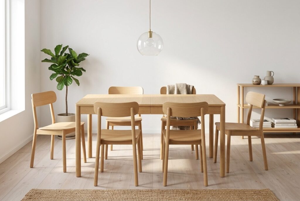 TONSTAD Uitschuifbare tafel, eikenfineer 140/196×85 cm in een scandinavisch interieur, eetkamer