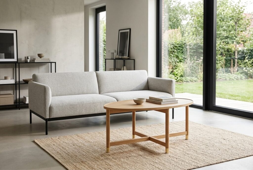 VALNÄS Salontafel, eikenfineer 118×72 cm in een modern interieur, woonkamer