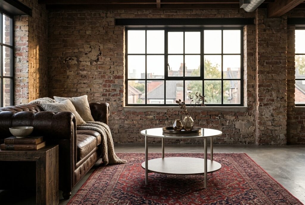 VITTSJÖ Salontafel, lichtbeige/glas 75 cm in een industrieel interieur, woonkamer