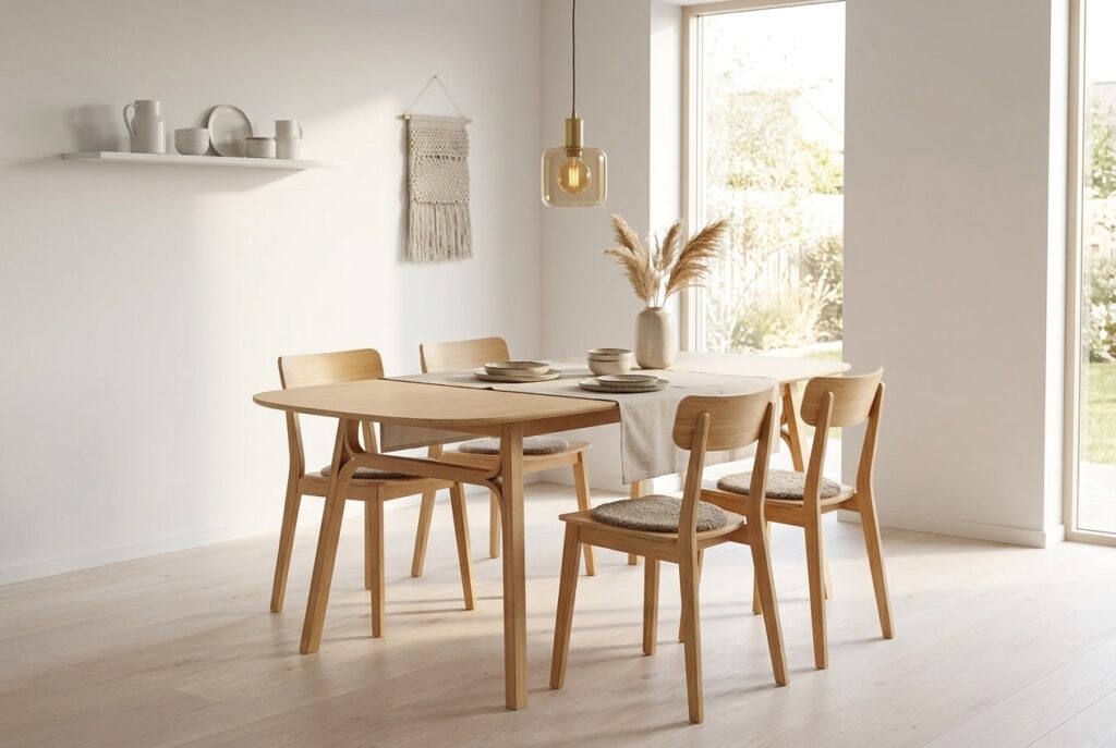 VOXLÖV Eettafel, licht bamboe 180×90 cm in een scandinavisch interieur, eetkamer